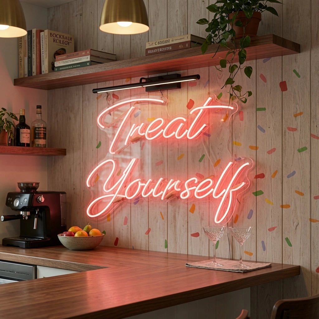 Treat Yourself LED Neon Sign Wall Decor - 03 Real Lifestyle Scene