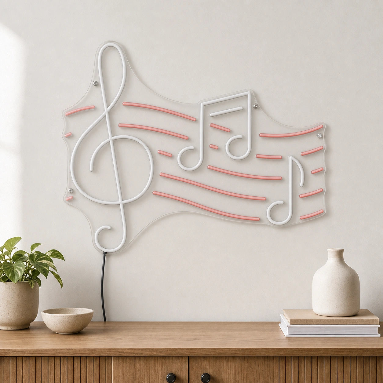 Treble Clef And Music Notes LED Neon Sign size image