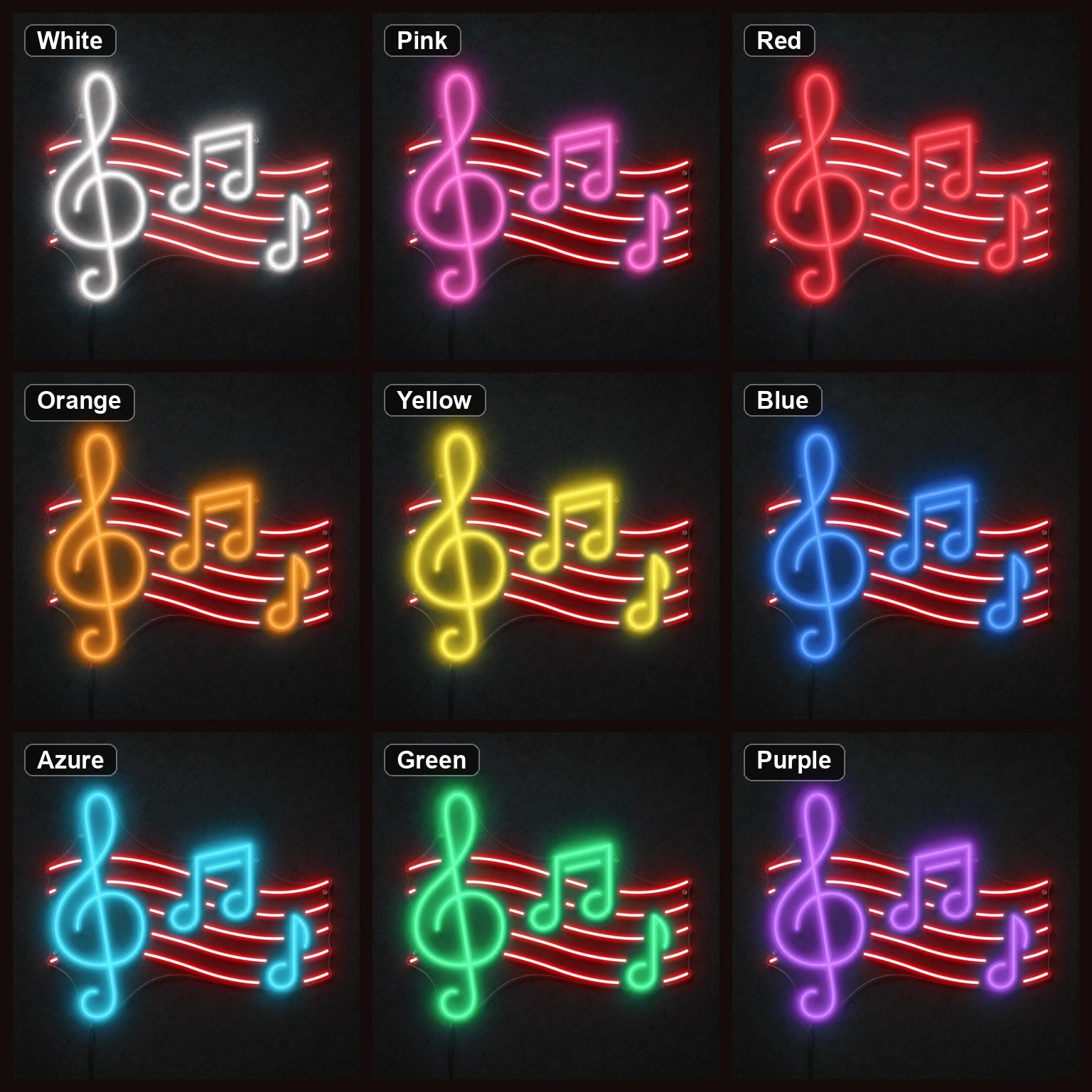 Treble Clef And Music Notes LED Neon Sign color grid