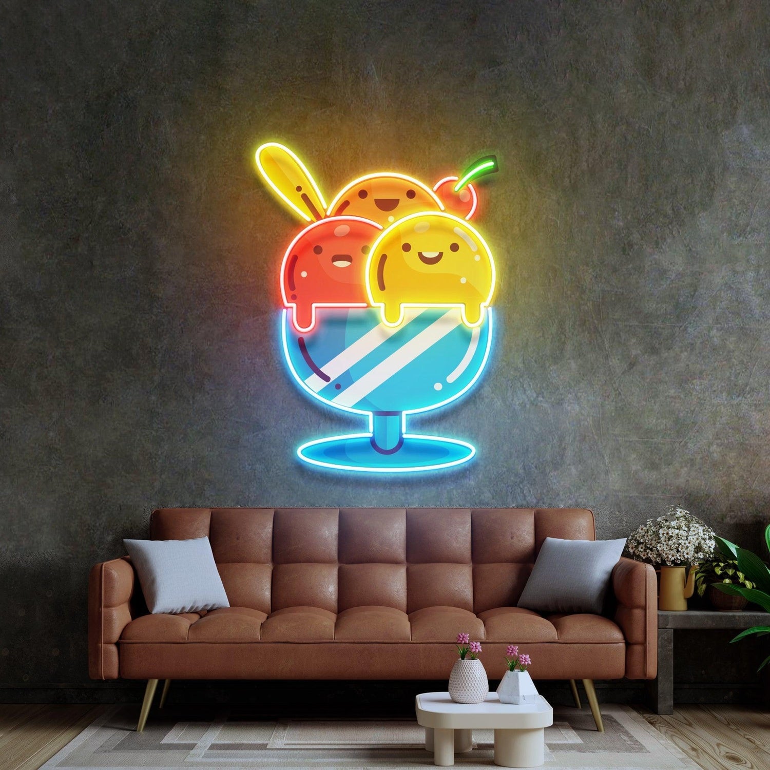 Tri-Color Ice Cream Uv Printed Led Neon Sign For Home Decor | Shineneon