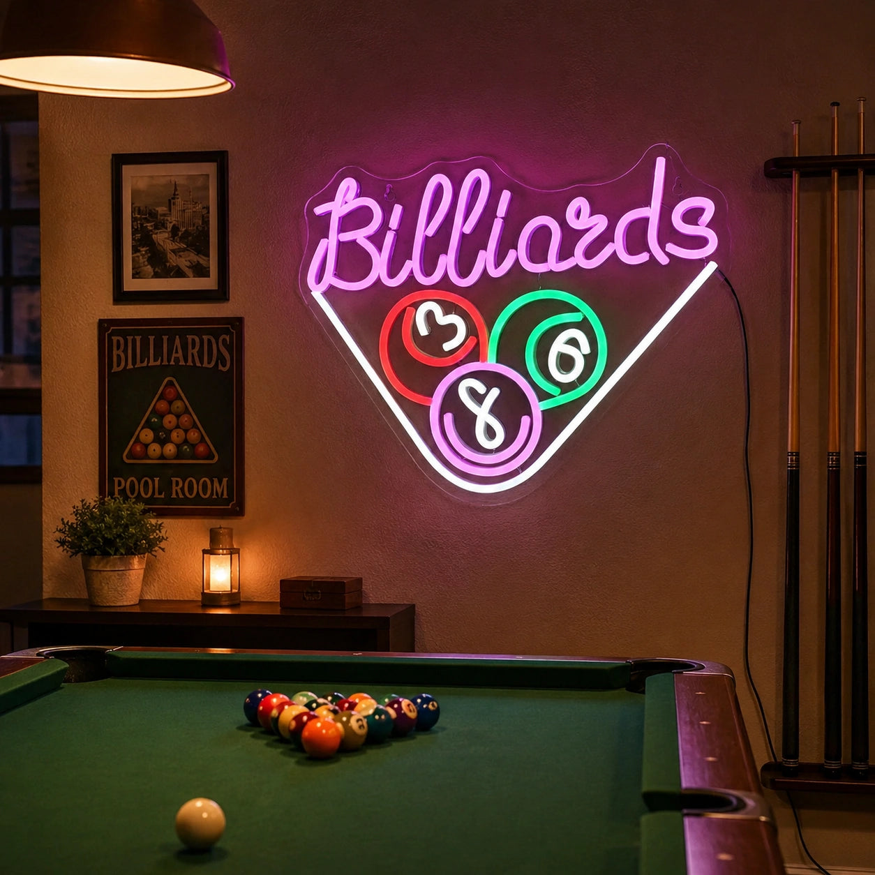Triangle Billiards Rack Neon Sign LED Neon Sign real lifestyle scene