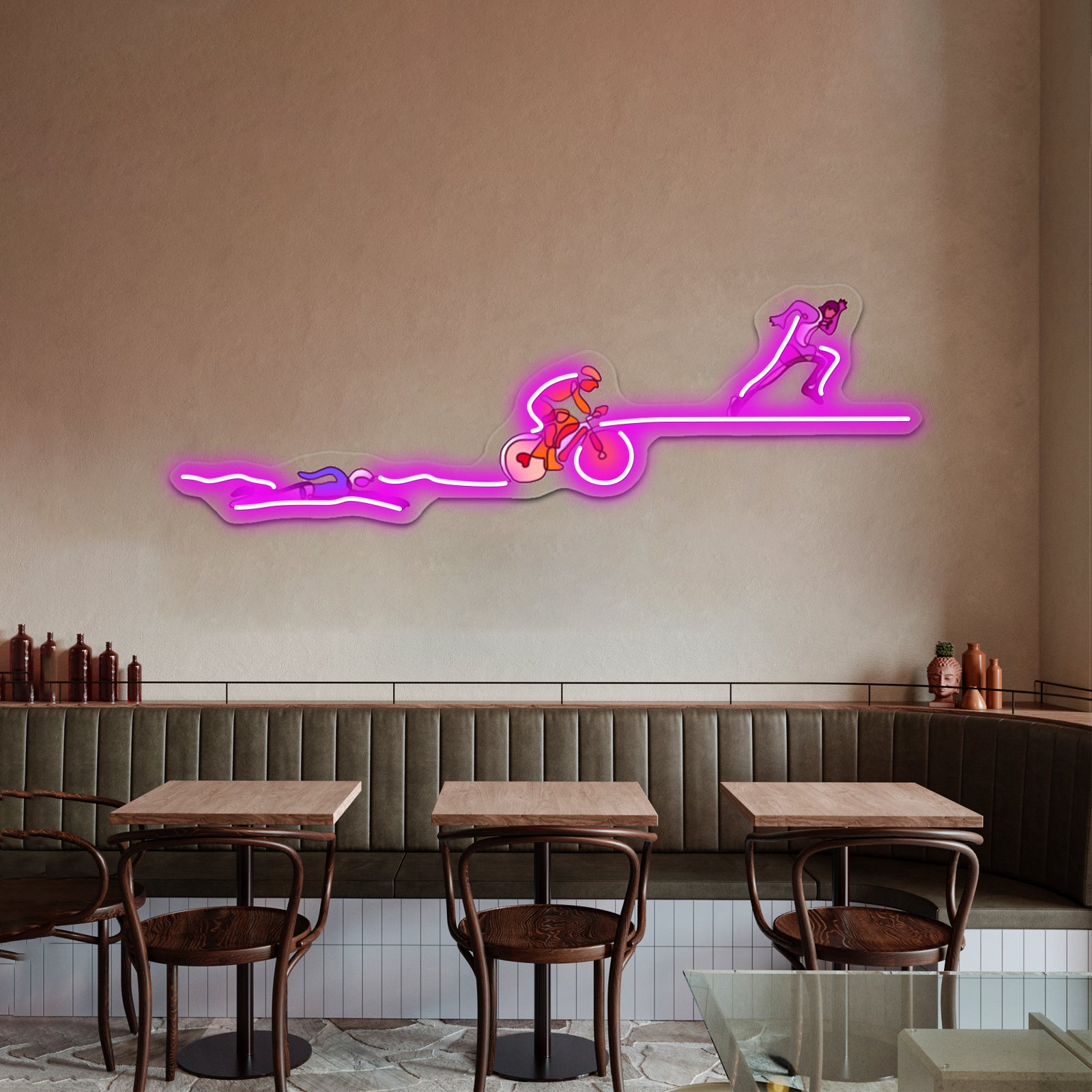 Triathalon Line Art Purpleorangepink Wall Artwork Neon Signs | Shineneon