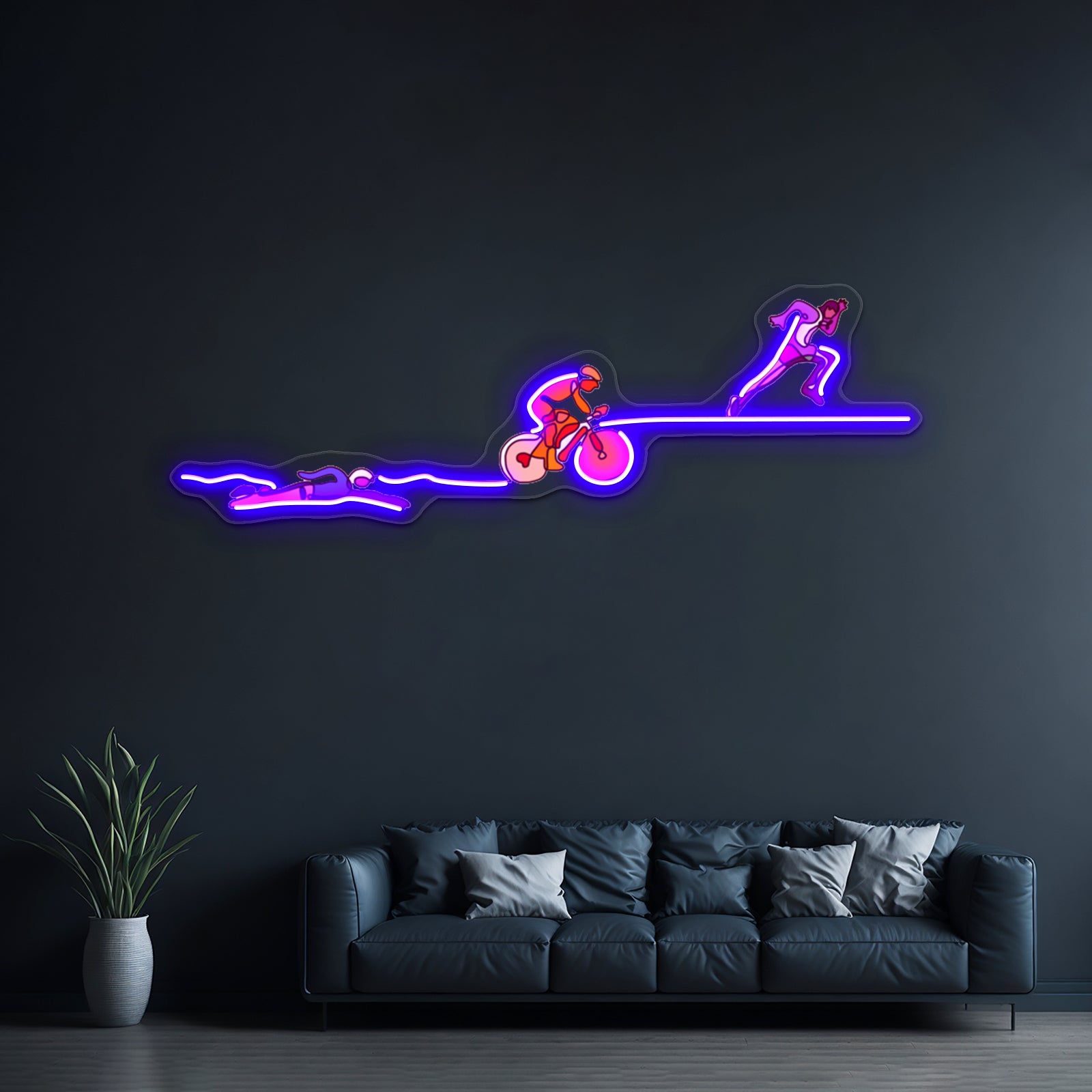 Triathalon Line Art Purpleorangepink Wall Artwork Neon Signs | Shineneon