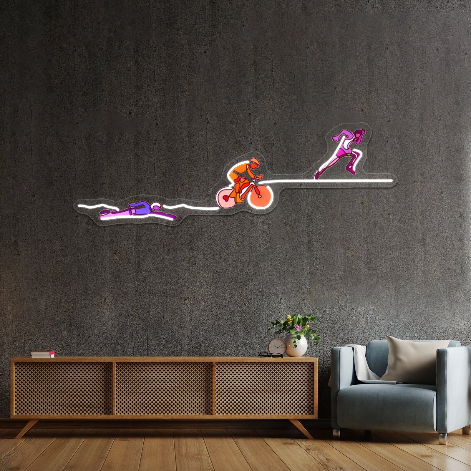 Triathalon Line Art Purpleorangepink Wall Artwork Neon Signs | Shineneon