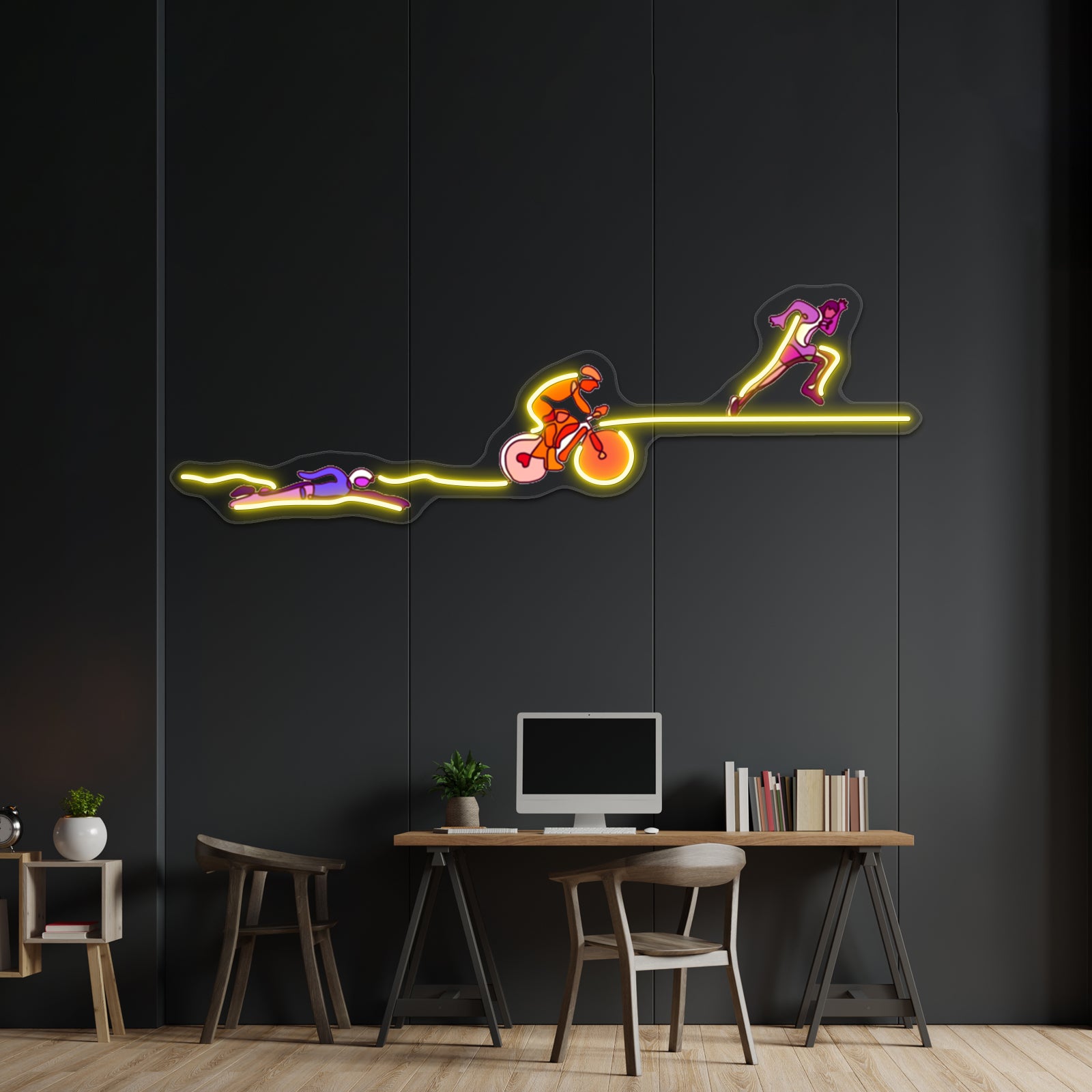 Triathalon Line Art Purpleorangepink Wall Artwork Neon Signs | Shineneon