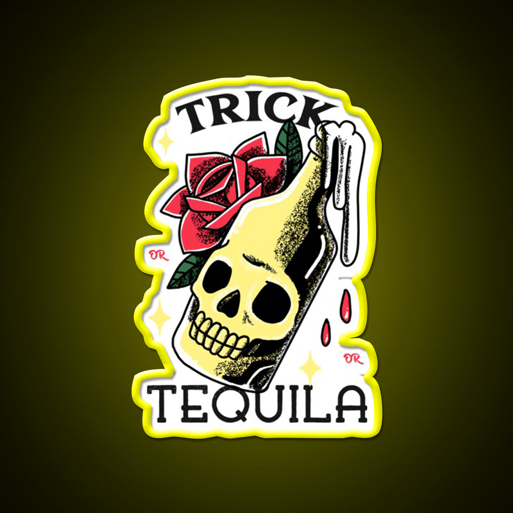 Trick Or Tequila Party Drink Tequila Led Neon Sign Bar Wall Art Rgb Color - Custom LED neon sign front view