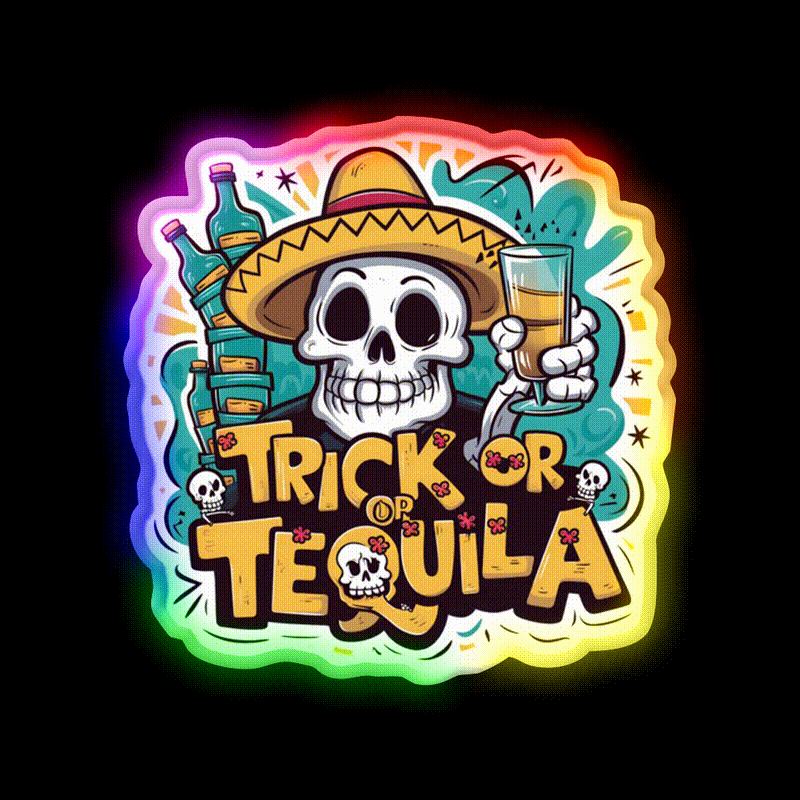 Trick Or Tequila Party Drink Tequila Led Neon Sign Bar Wall Light Rgb Color - LED neon sign close-up detail