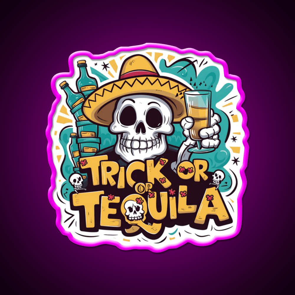 Trick Or Tequila Party Drink Tequila Led Neon Sign Bar Wall Light Rgb Color - Shineneon