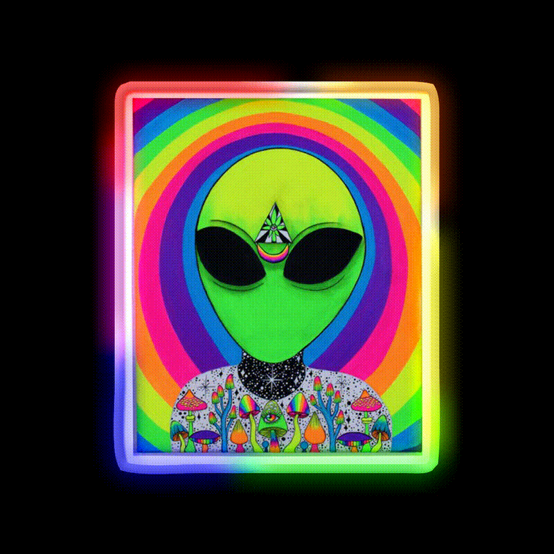 Trippy Colorful Alien Hemp Inspired Green Leaf Led Neon Sign Rgb Color - LED neon sign close-up detail