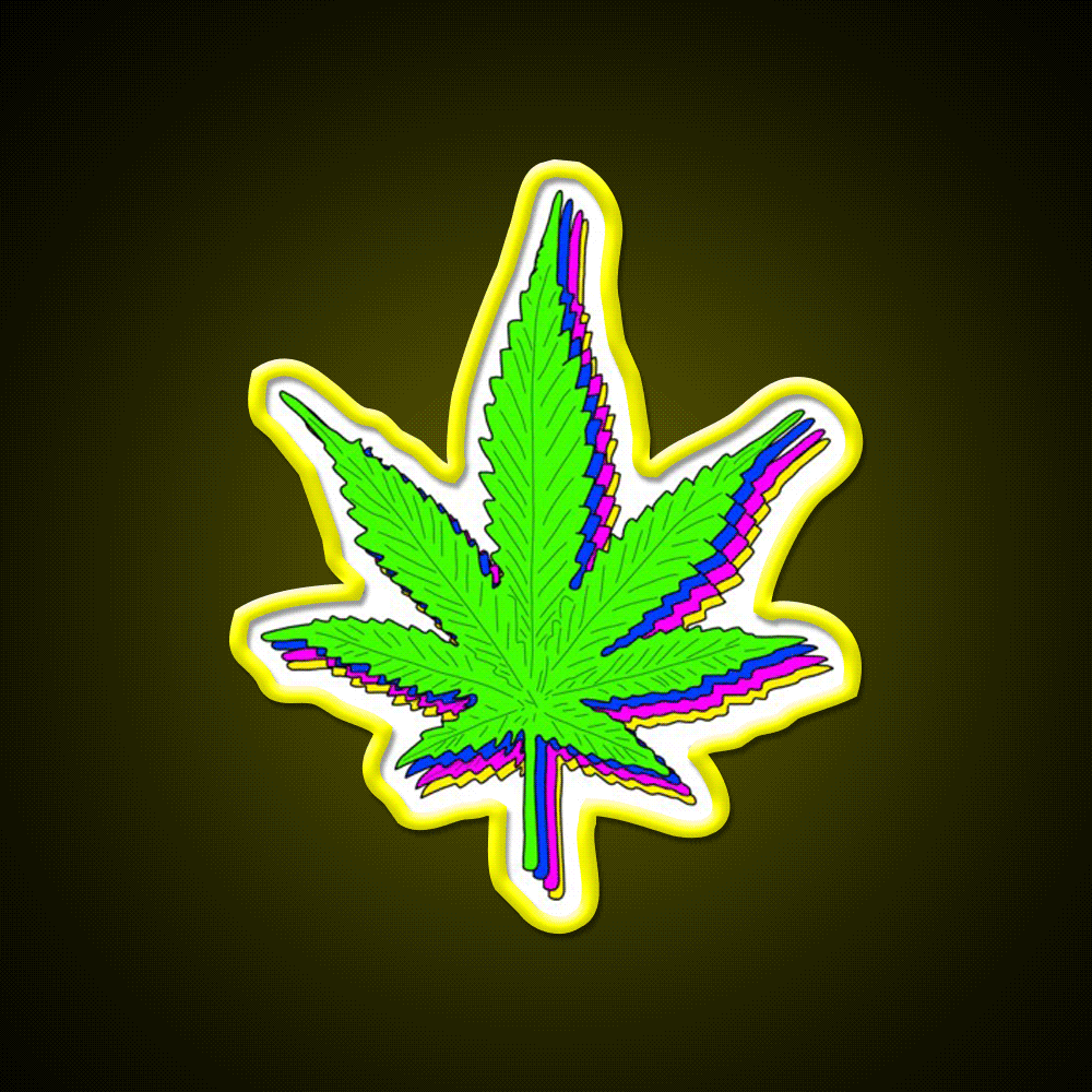 Trippy Weed Leaf Hemp Inspired Green Leaf Led Neon Sign Rgb Color - Custom LED neon sign front view