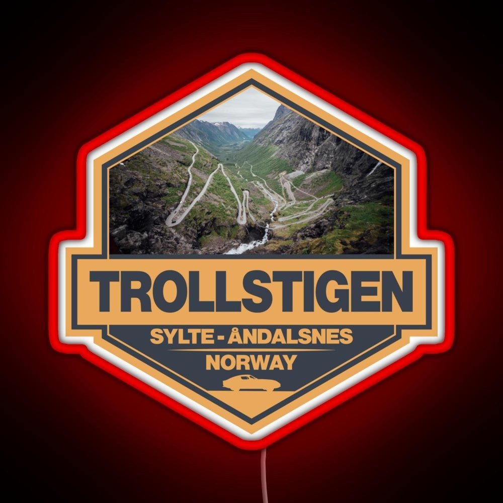 Trollstigen Norway Travel Art Badge Rgb Neon Sign - Shineneon
