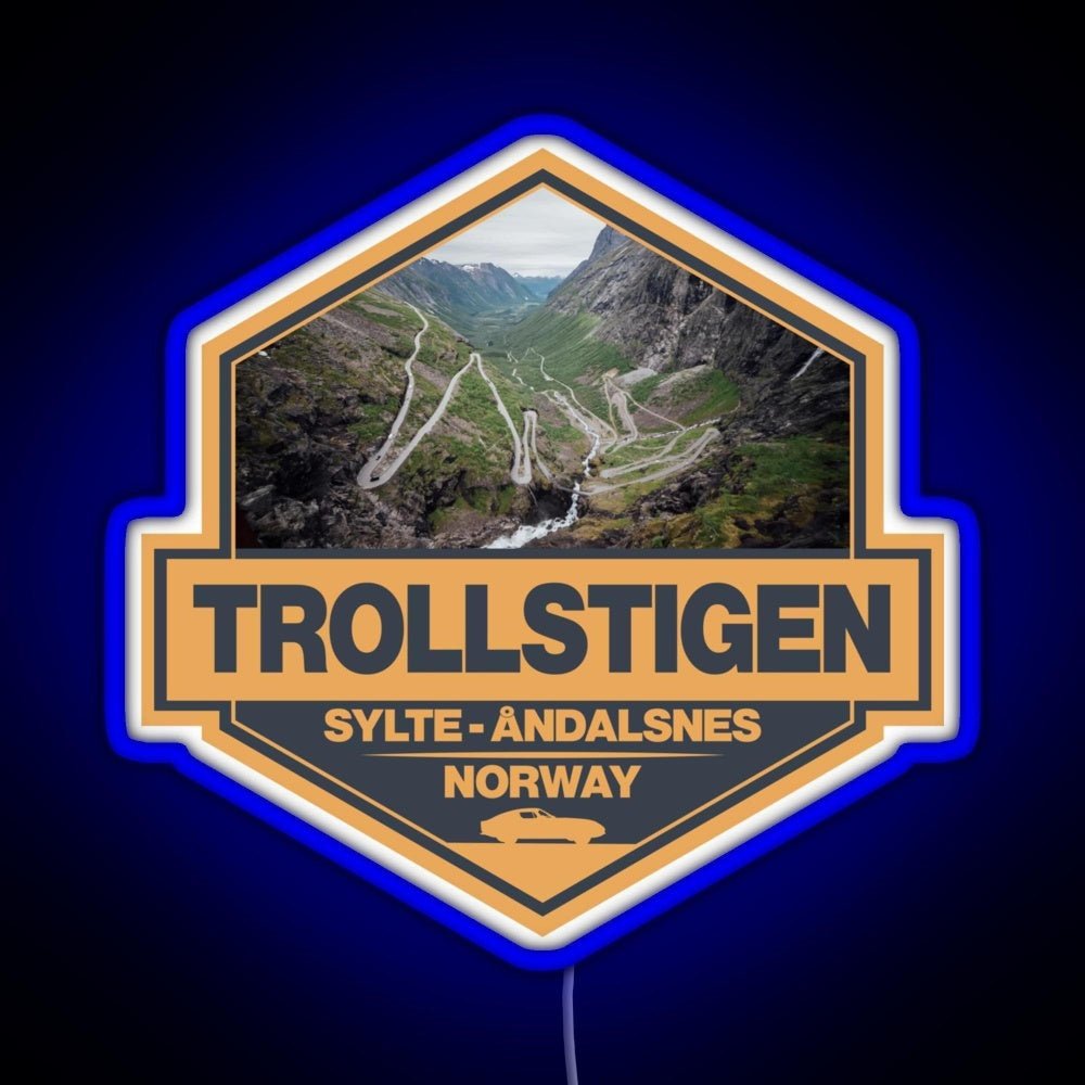 Trollstigen Norway Travel Art Badge Rgb Neon Sign - Shineneon