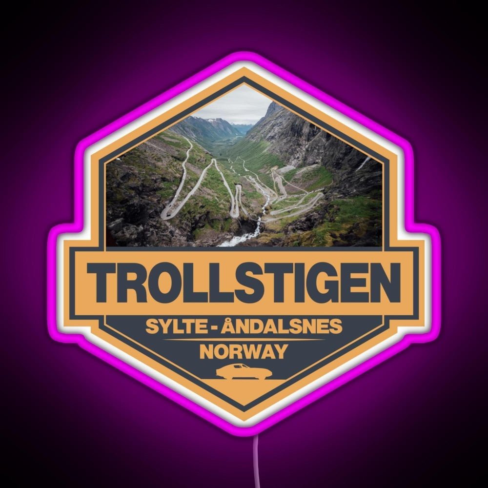 Trollstigen Norway Travel Art Badge Rgb Neon Sign - Shineneon