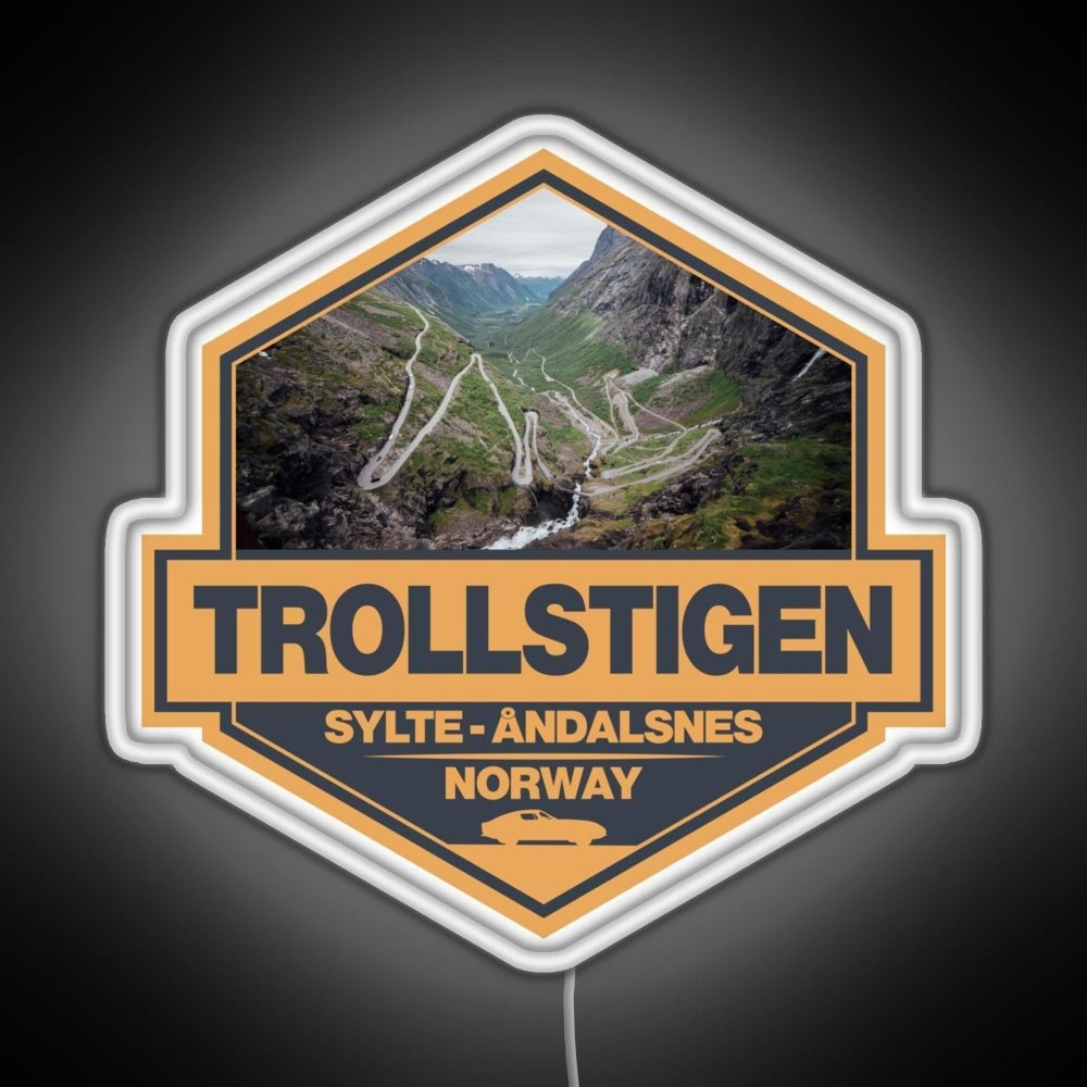 Trollstigen Norway Travel Art Badge Rgb Neon Sign - Shineneon