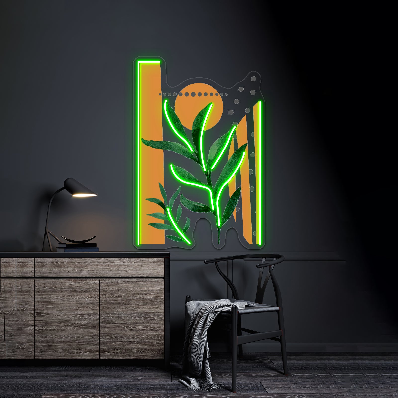 Tropical Boho Geometry Art Orange Faded Sun Wall Artwork Neon Signs | Shineneon