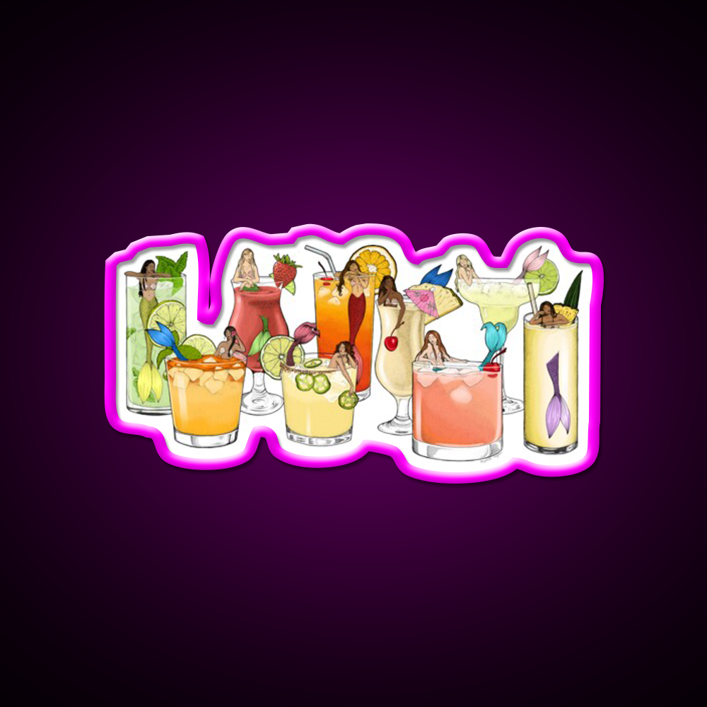 Tropical Cocktail Mermaid Illustrations Cocktail Bar Decor Led Neon Sign Rgb Color - Neon sign mounted on wall in room