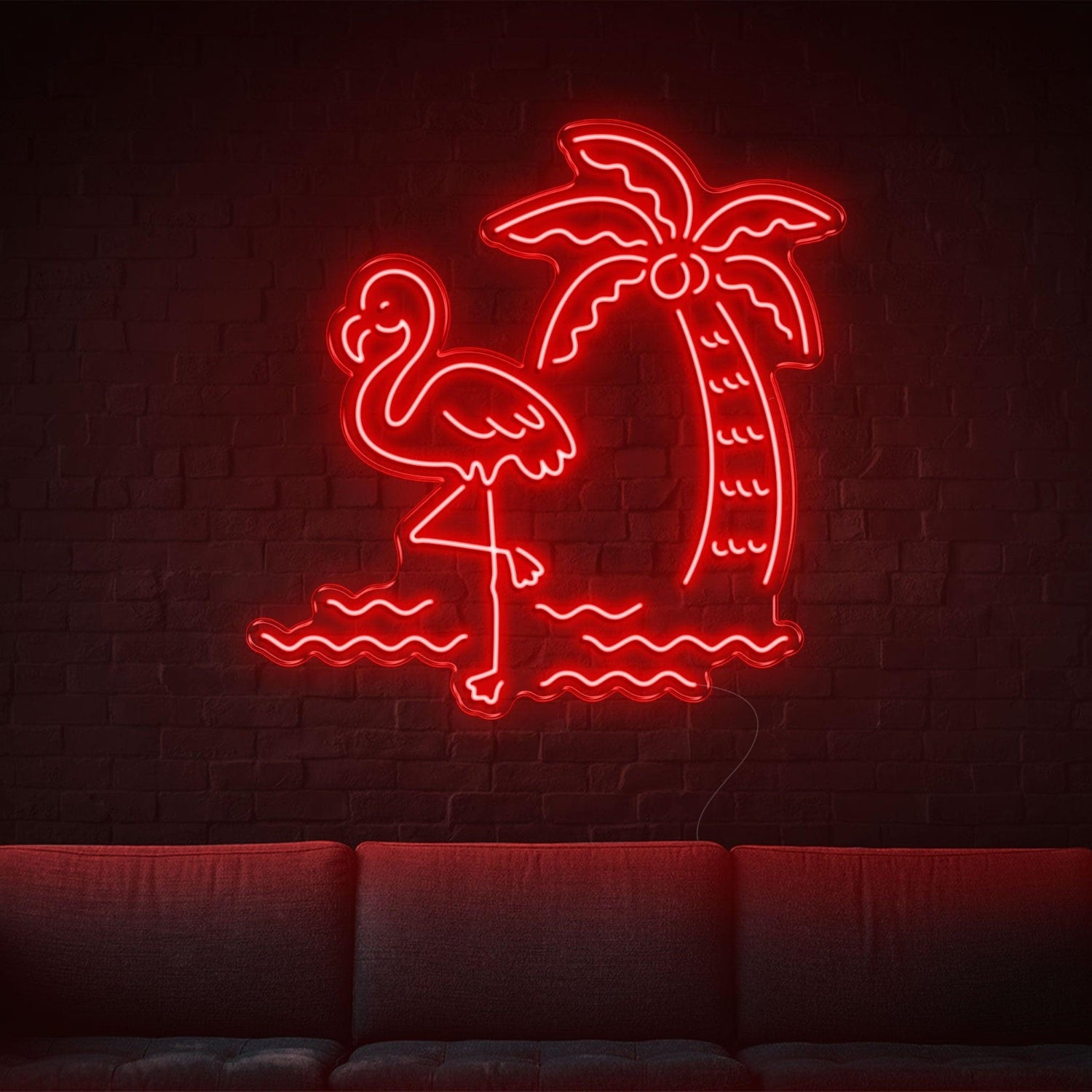 Tropical Flamingo Palm Wave Bright Green Led Neon Sign For Home Decor Cafe Lounge | Shineneon