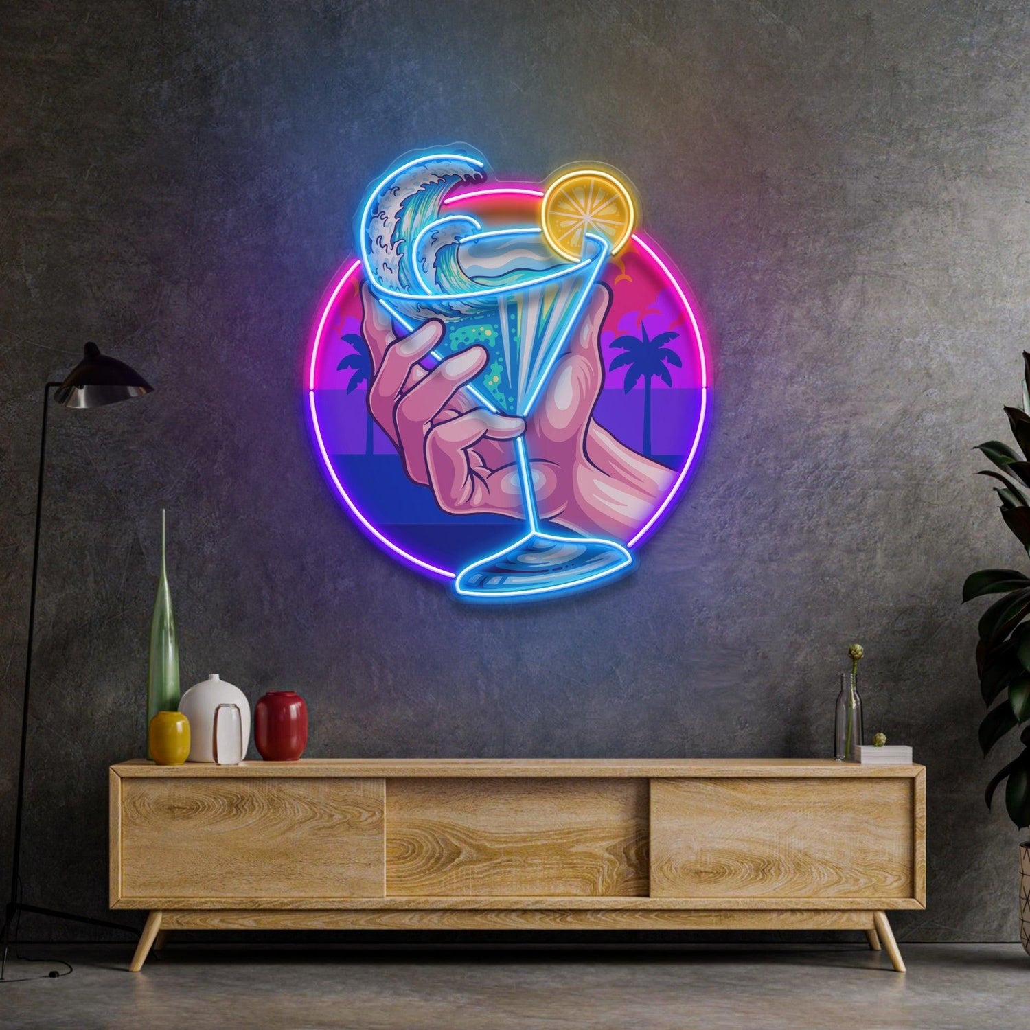 Tropical Mocktail Blue Pink Uv Printed Led Neon Sign Bar Cafe Wall Art | Shineneon