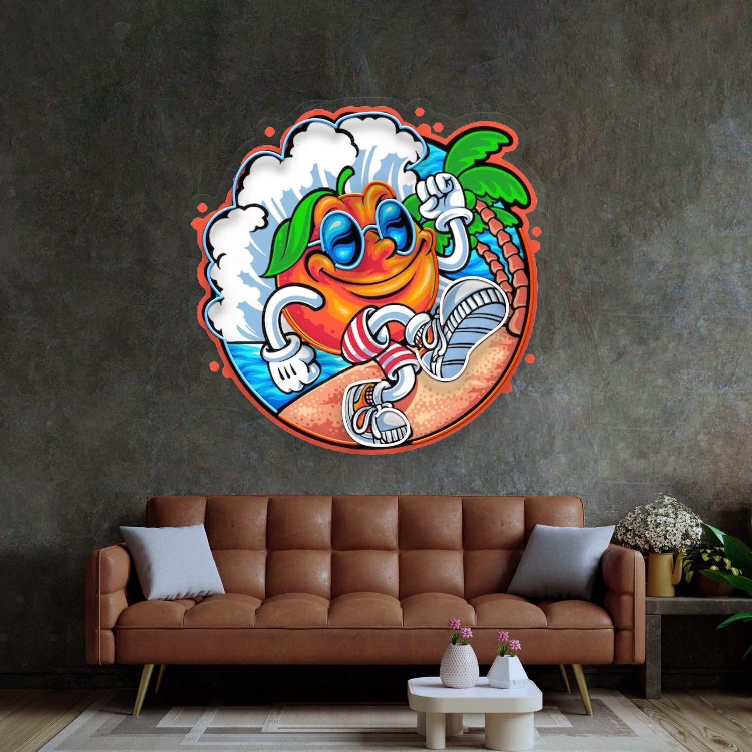 Tropical Orange Cartoon Surfing Fruit Uv Printed Led Neon Sign For Beach Home Decor | Shineneon
