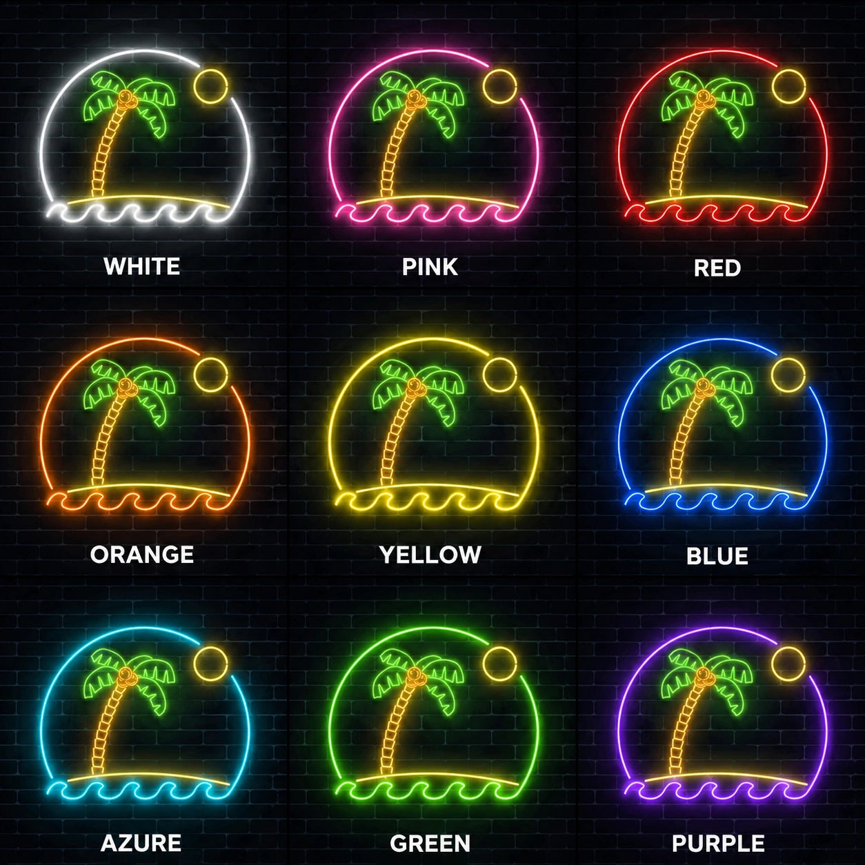 Tropical Palm Beach Neon Sign LED Neon Sign color grid