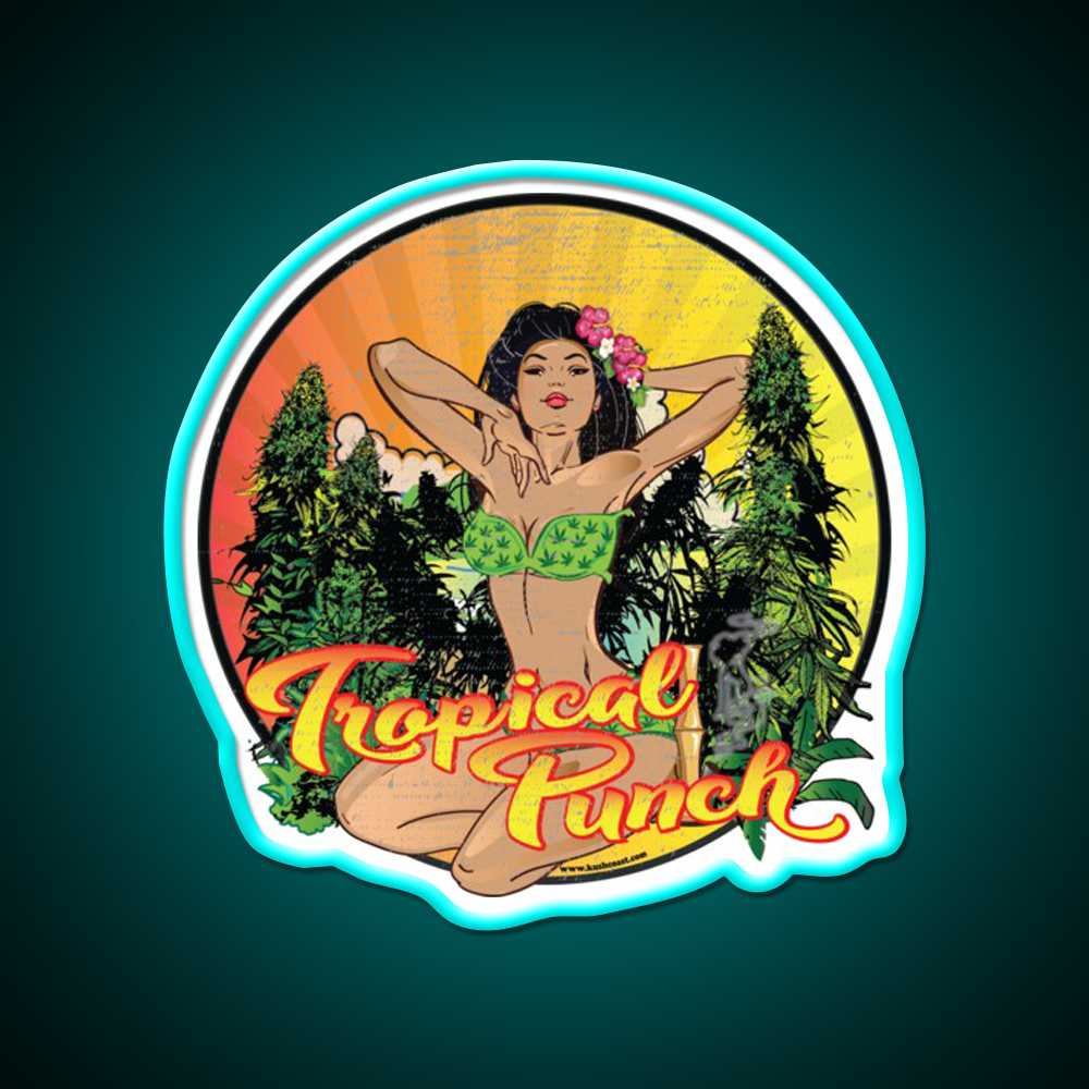 Tropical Punch Strain Art Hemp Inspired Green Leaf Led Neon Sign Rgb Color - Size and dimension reference