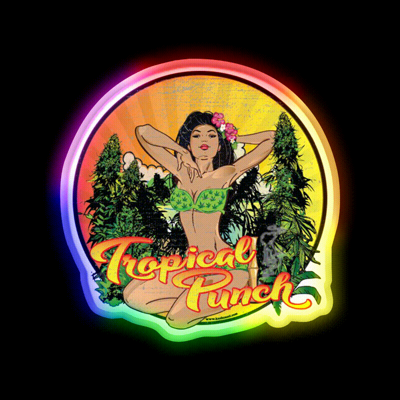 Tropical Punch Strain Art Hemp Inspired Green Leaf Led Neon Sign Rgb Color - LED neon sign close-up detail