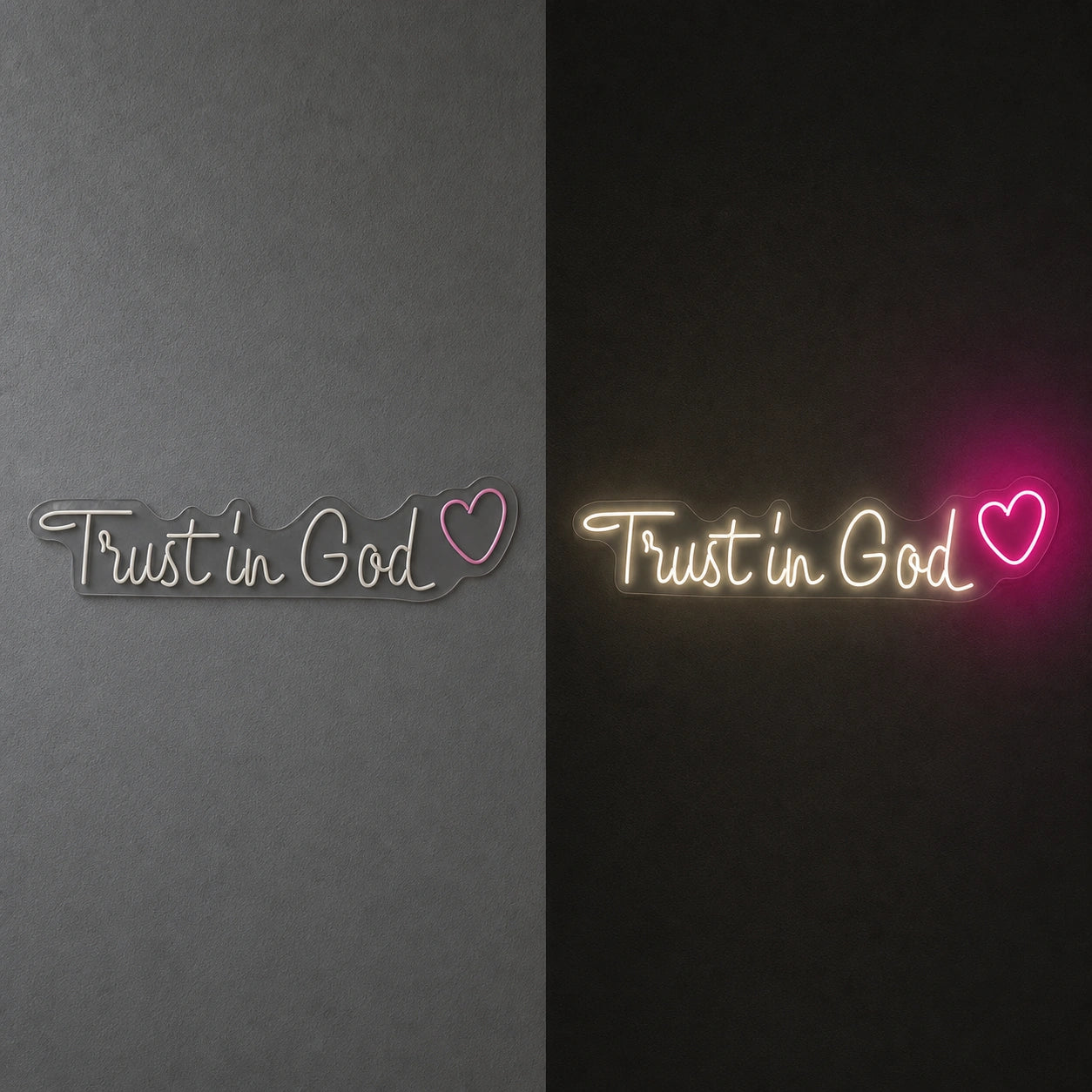 Trust LED Neon Sign day and night comparison