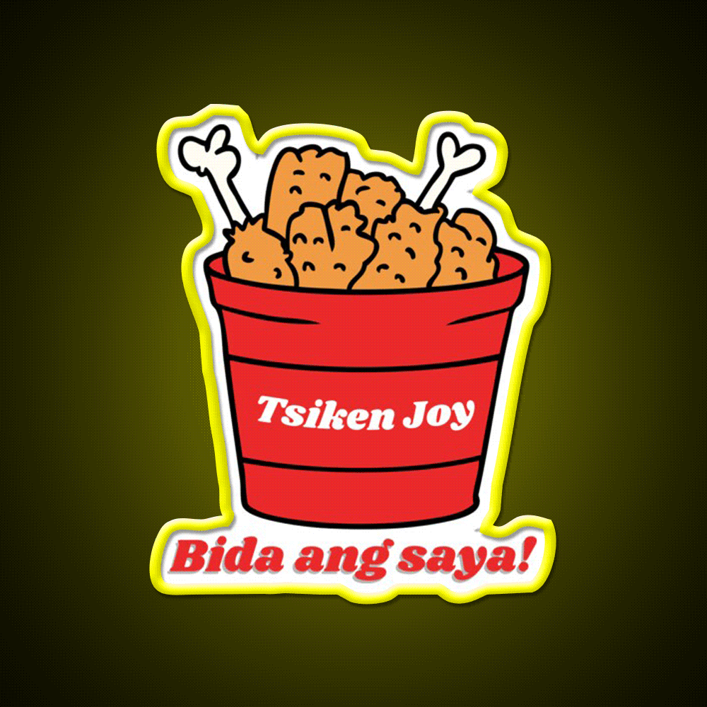 Tsiken Joy Bida Ang Saya Fast Food Led Neon Sign For Burger Place Rgb Color - Custom LED neon sign front view