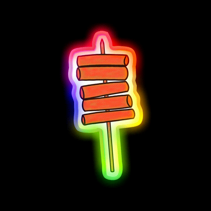 Tteokbokki Skewer Snack Food Led Neon Sign Rgb Color - LED neon sign close-up detail