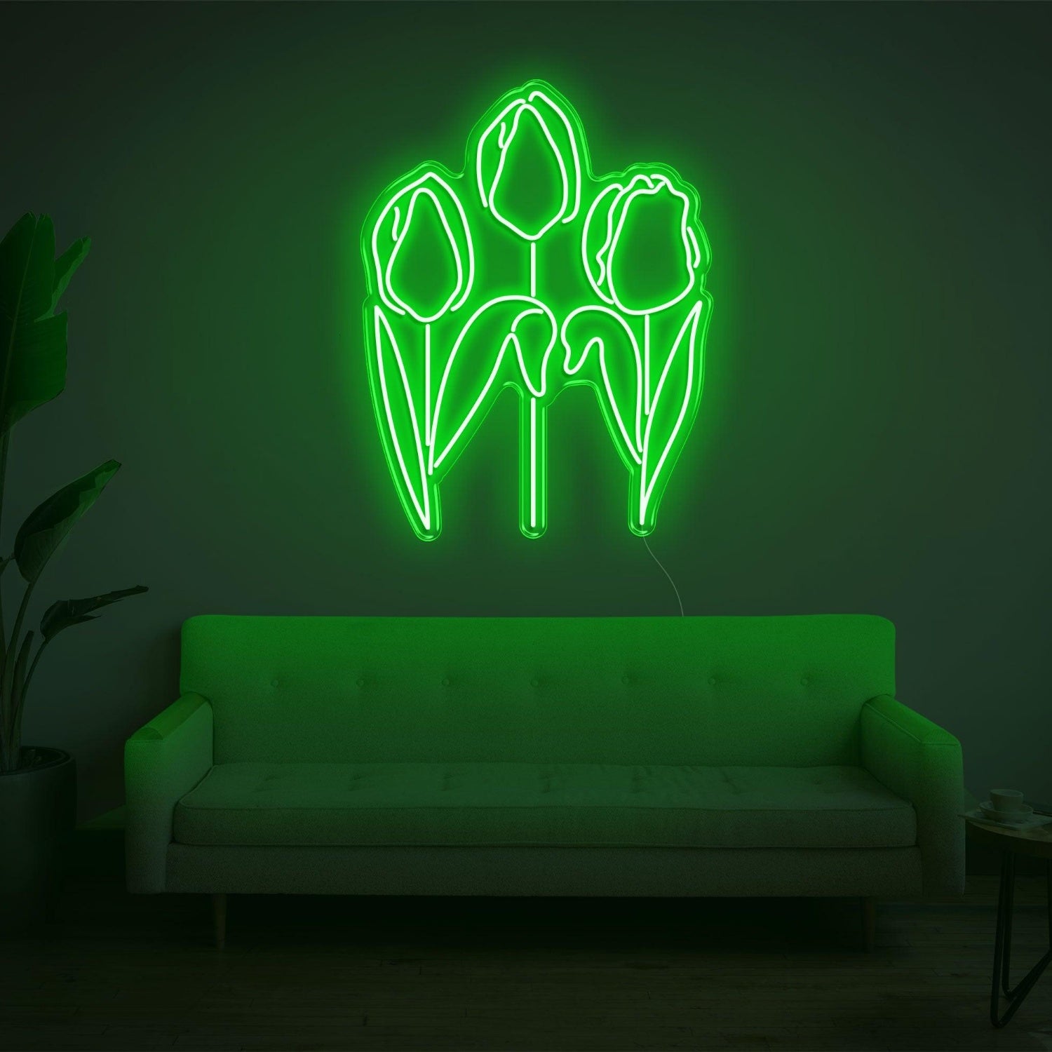 Tulip Trio Bright Green Led Neon Sign For Modern Indoor Wall Decor | Shineneon