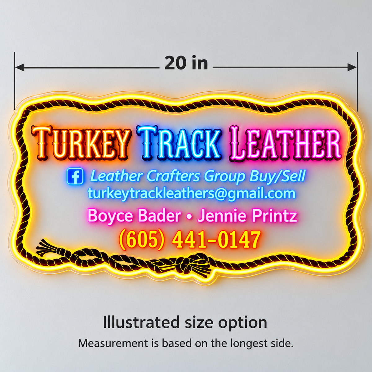Turkey Track Leather Custom LED Neon Sign | bcf1ba7dc4d5b4d2f022b29cc83b680154b4eb10566f187beac3d50218d80a1d | dimensions