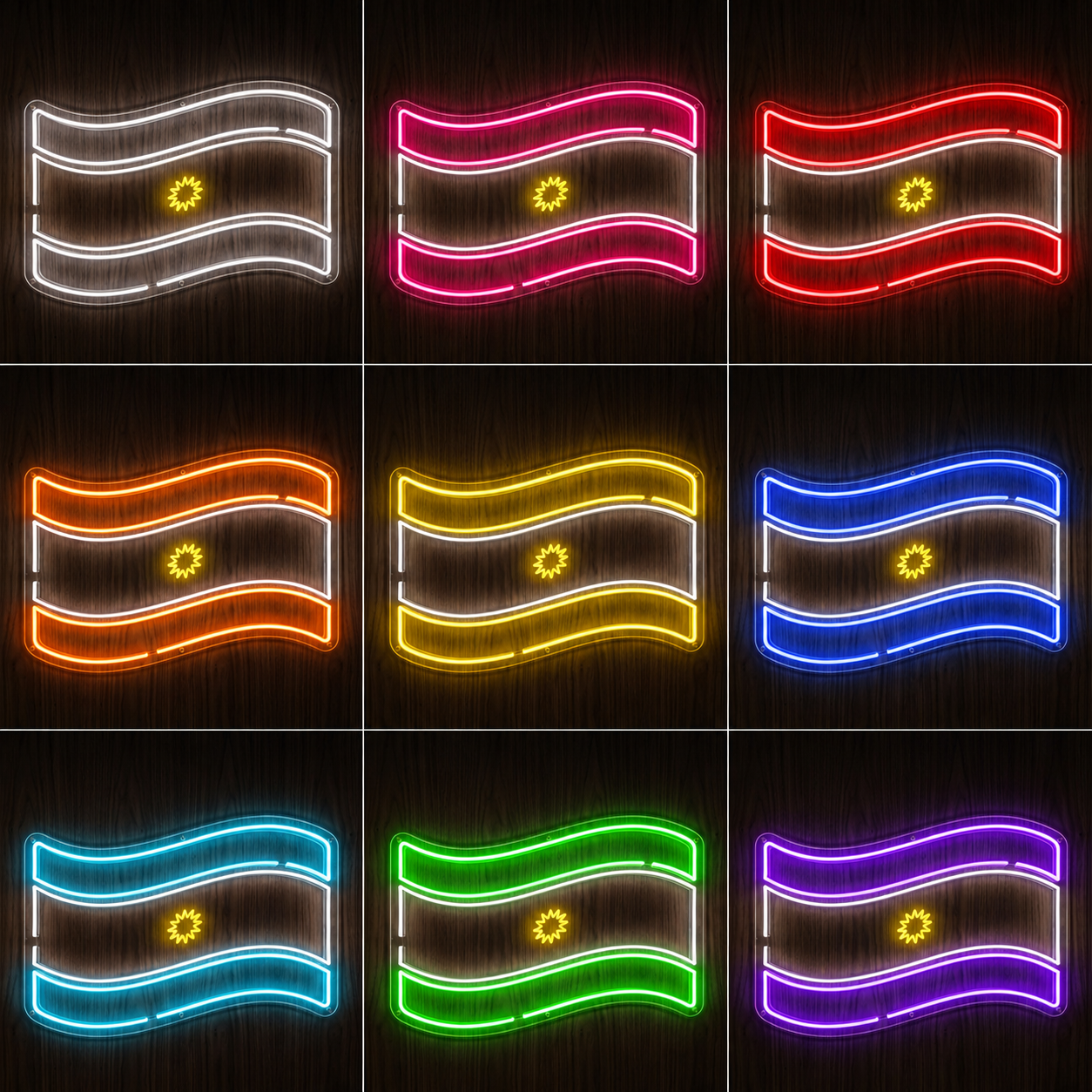 Turquoise Argentina Waving Flag Outline Basement LED Neon Sign color grid