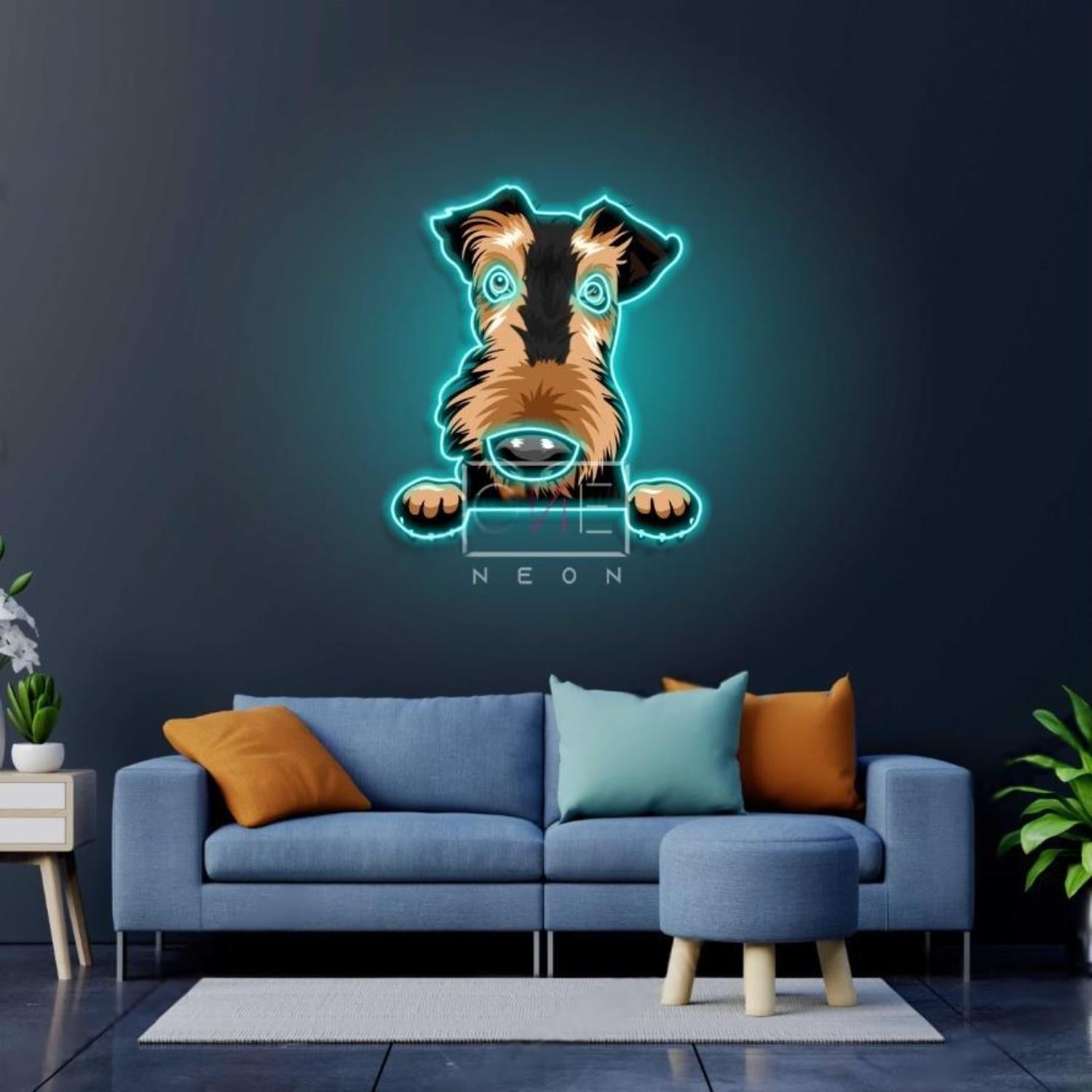 Turquoise Cartoon Airedale Terrier Led Neon Sign Home Decor | Shineneon