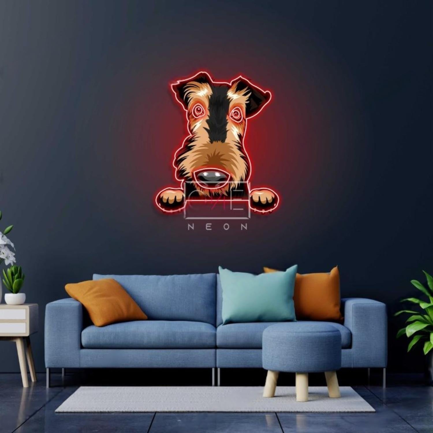 Turquoise Cartoon Airedale Terrier Led Neon Sign Home Decor | Shineneon