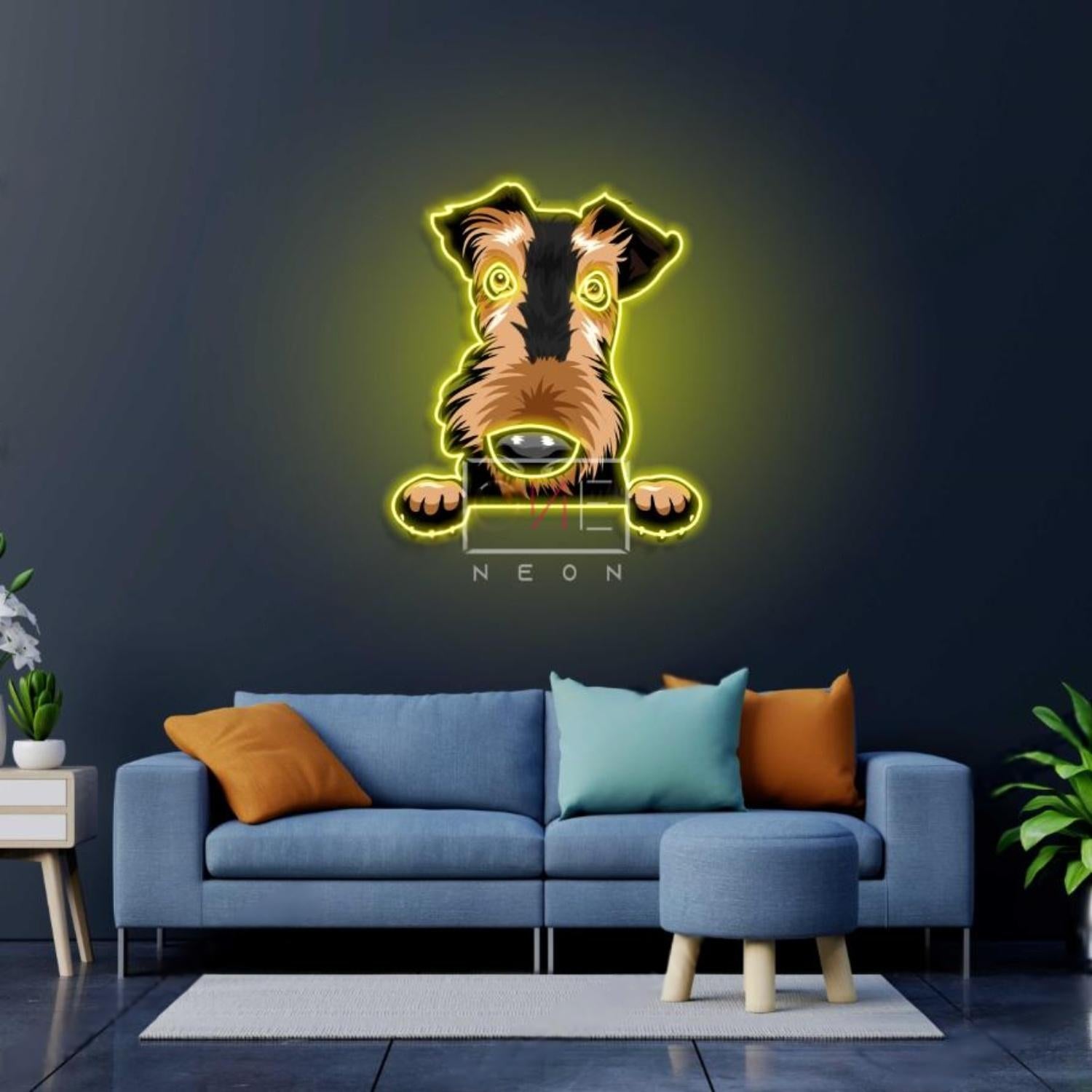 Turquoise Cartoon Airedale Terrier Led Neon Sign Home Decor | Shineneon