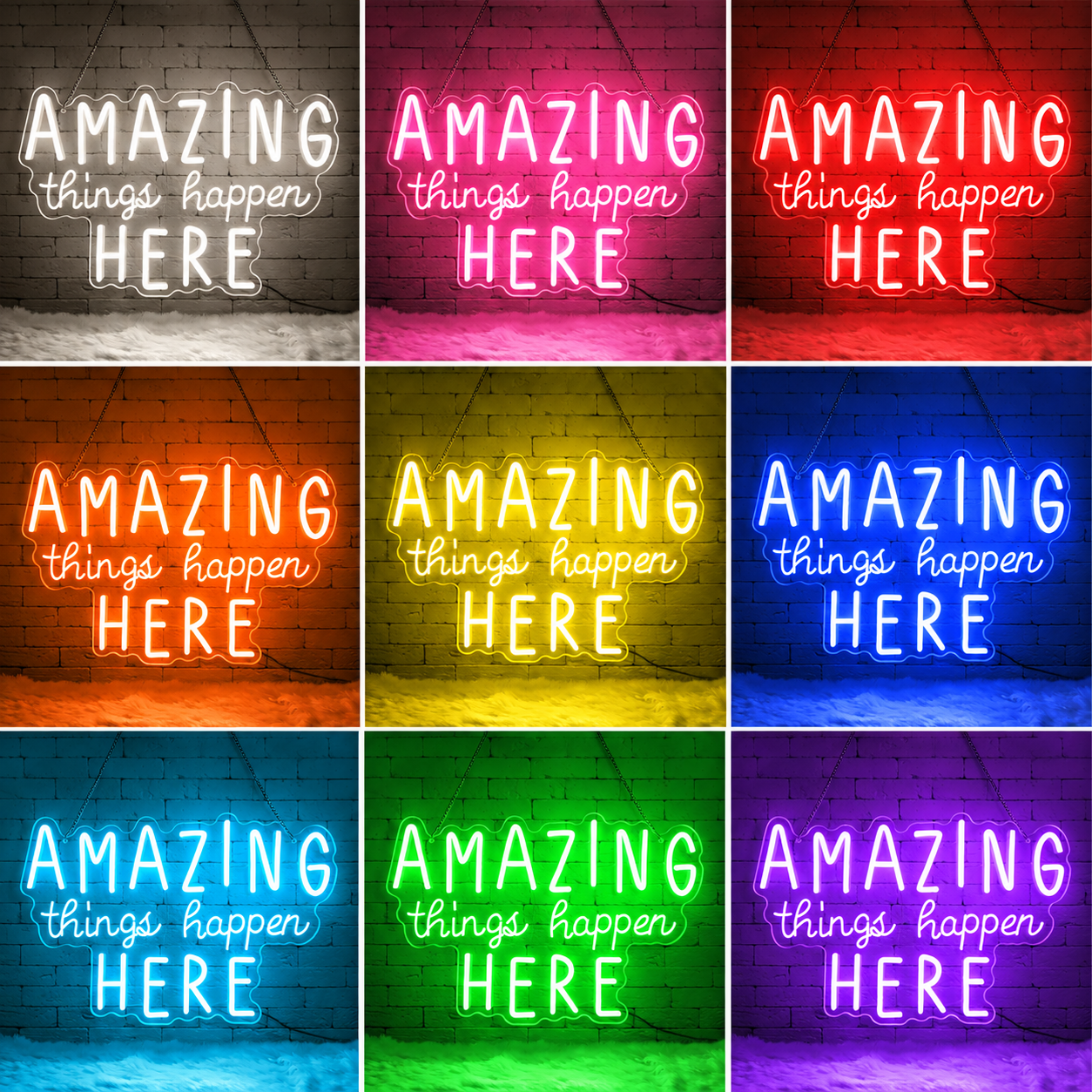 Turquoise Good Vibes Script Bedroom Square LED Neon Sign color grid