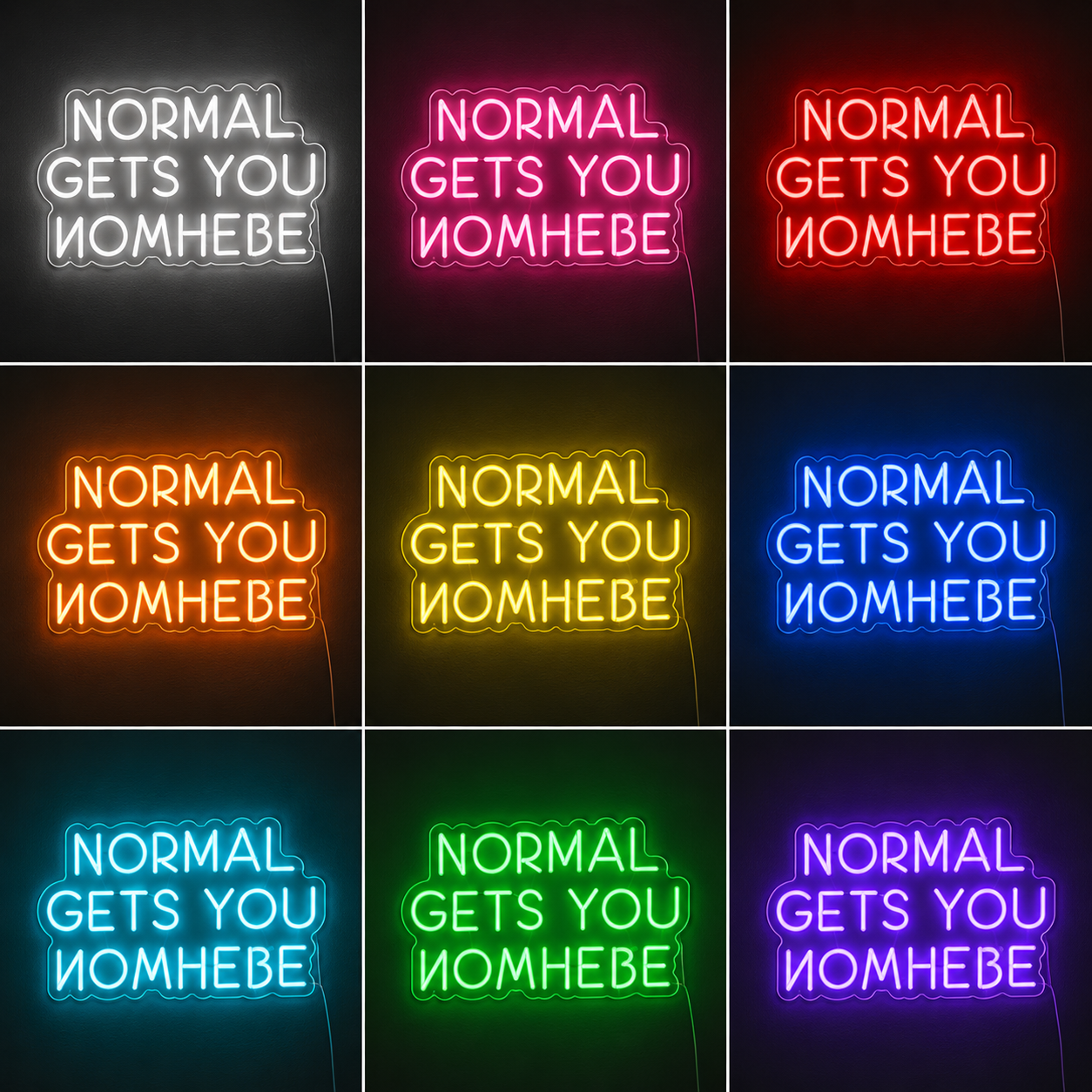 Turquoise Normal Gets You Nowhere Wall Decor LED Neon Sign color grid