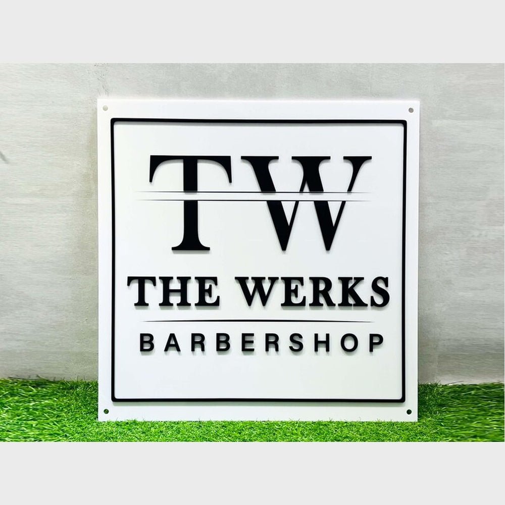 Tw The Werks Barbershop Acrylic Business Logo Sign - Shineneon