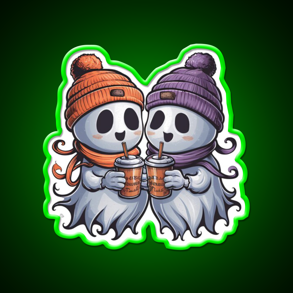 Two Ghosts White Coffee Cafe Led Neon Sign Espresso Bar Art Rgb Color