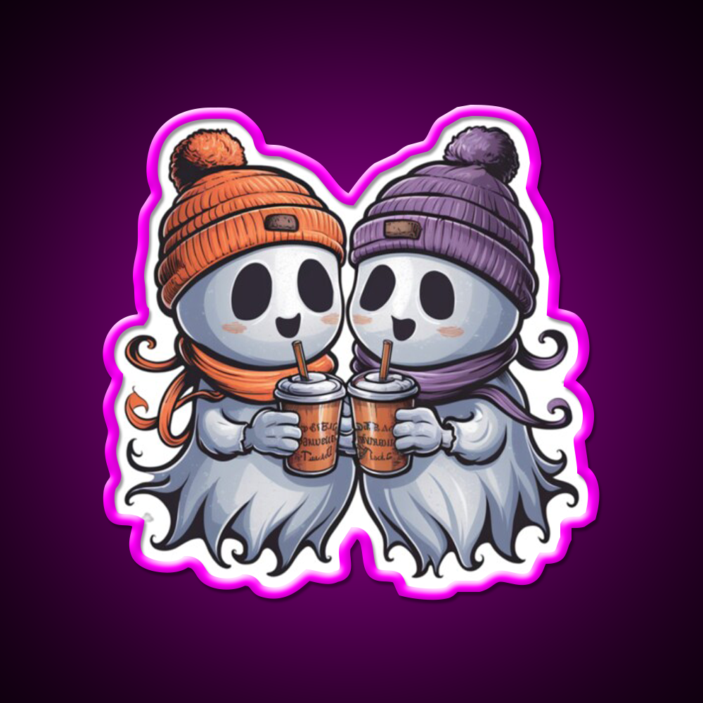 Two Ghosts White Coffee Cafe Led Neon Sign Espresso Bar Art Rgb Color