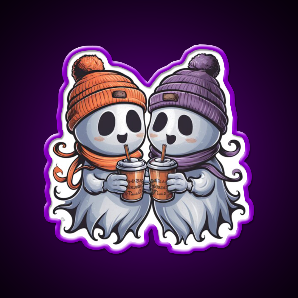 Two Ghosts White Coffee Cafe Led Neon Sign Espresso Bar Art Rgb Color