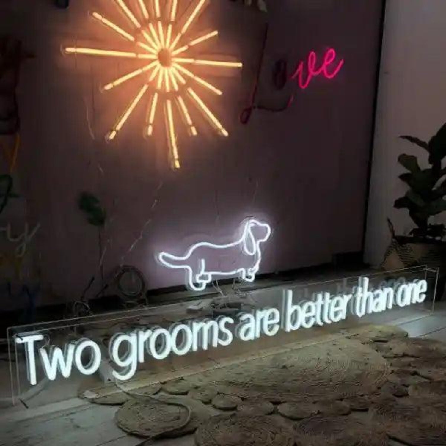 Two Grooms Love Dog Fireworks Multicolor Led Neon Sign For Wedding Party Decor | Shineneon