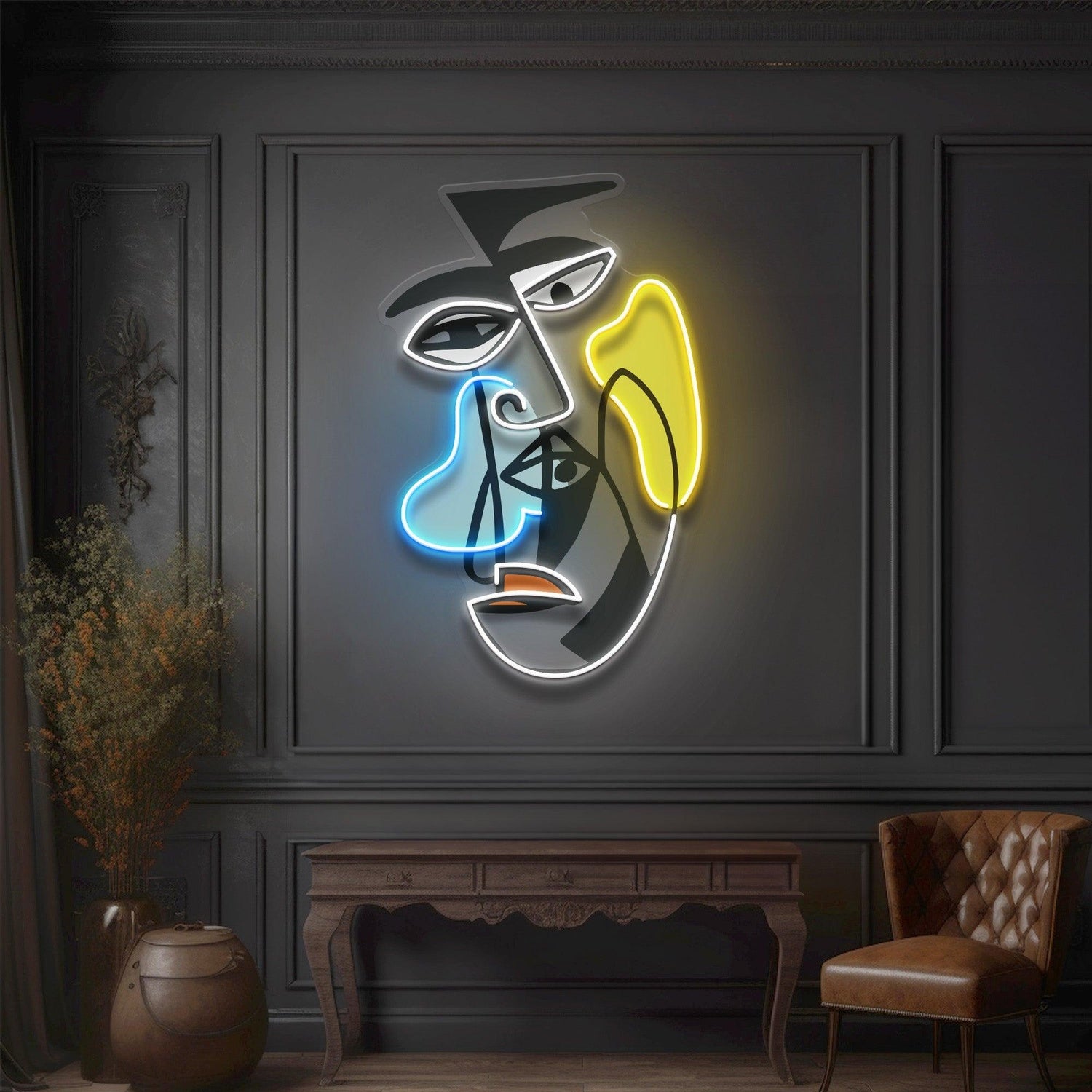 Two Grumpy Abstract Faces Multi-Color Uv Printed Led Neon Sign For Indoor Decor | Shineneon