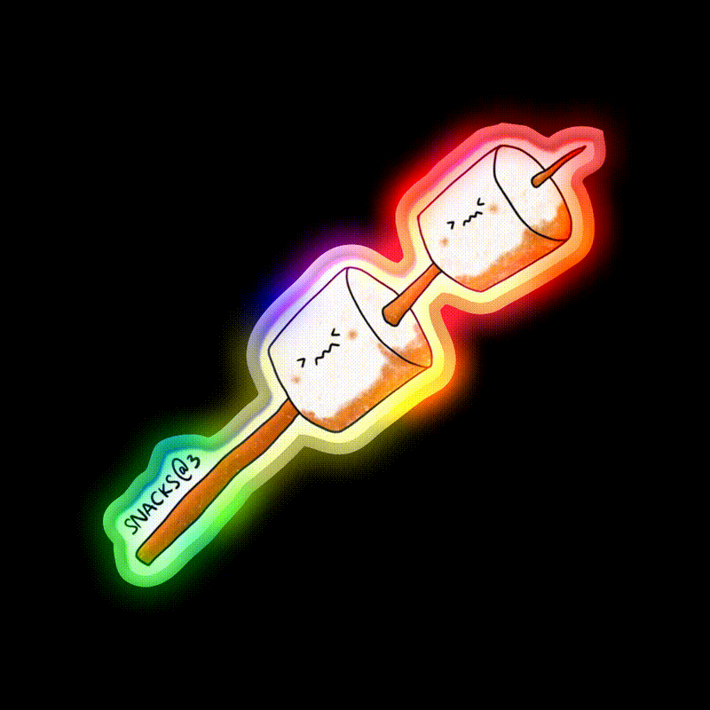 Two Marshmallows On Stick Snack Food Led Neon Sign Rgb Color - LED neon sign close-up detail