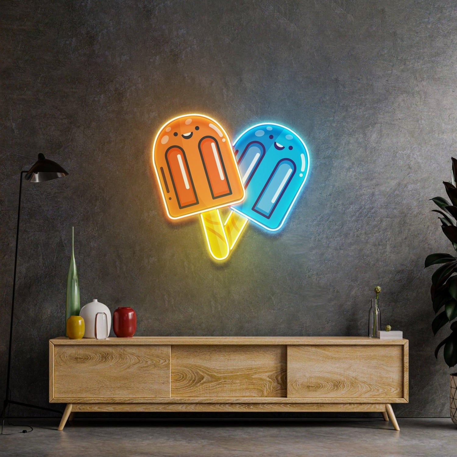 Two Smiling Popsicles Uv Printed Led Neon Sign For Home Cafe Decor | Shineneon