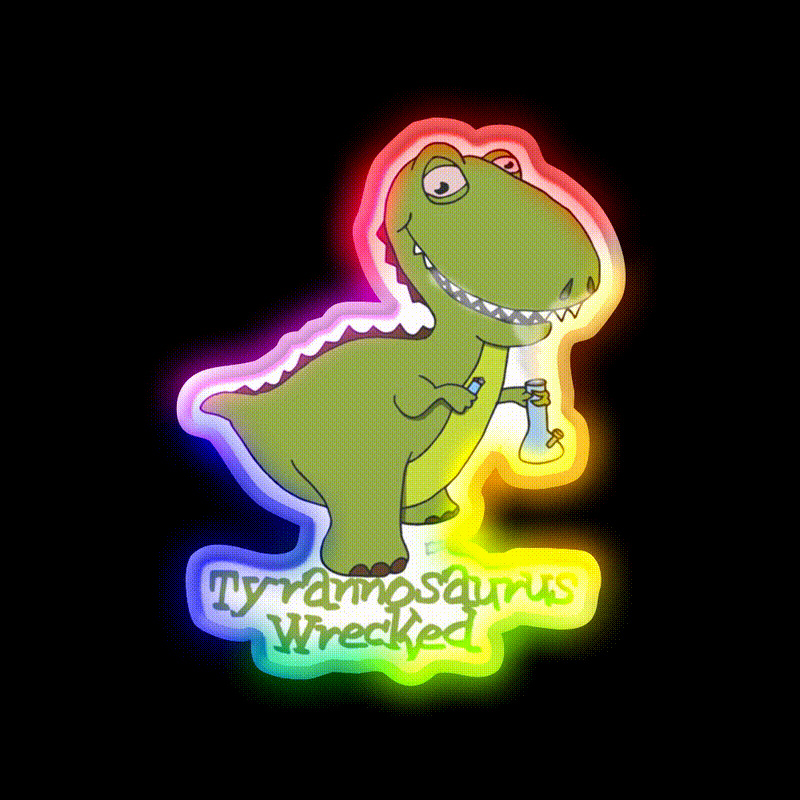 Tyrannosaurus Wrecked Hemp Inspired Green Leaf Led Neon Sign Rgb Color - LED neon sign close-up detail