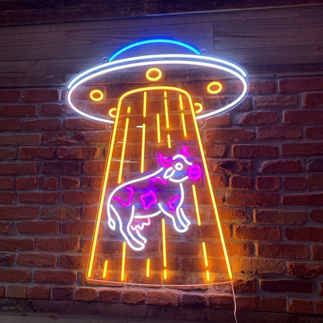 Ufo Abducting Cow Led Sign Business Neon Sign - Shineneon