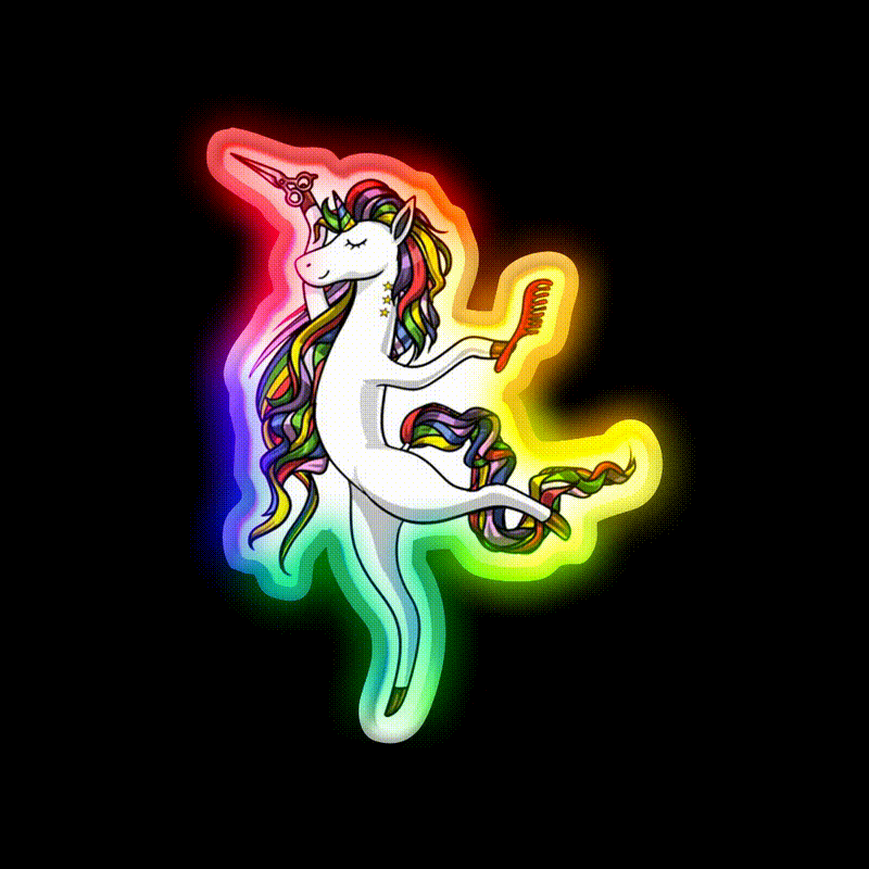Unicorn Hairdresser Hairstylist Barber Shop Haircut Led Neon Sign - LED neon sign close-up detail