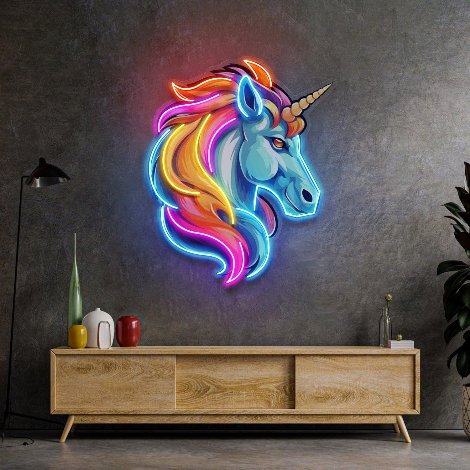 Unicorn Head With Rainbow Mane Uv Printed Led Neon Sign For Indoor Wall Decor | Shineneon
