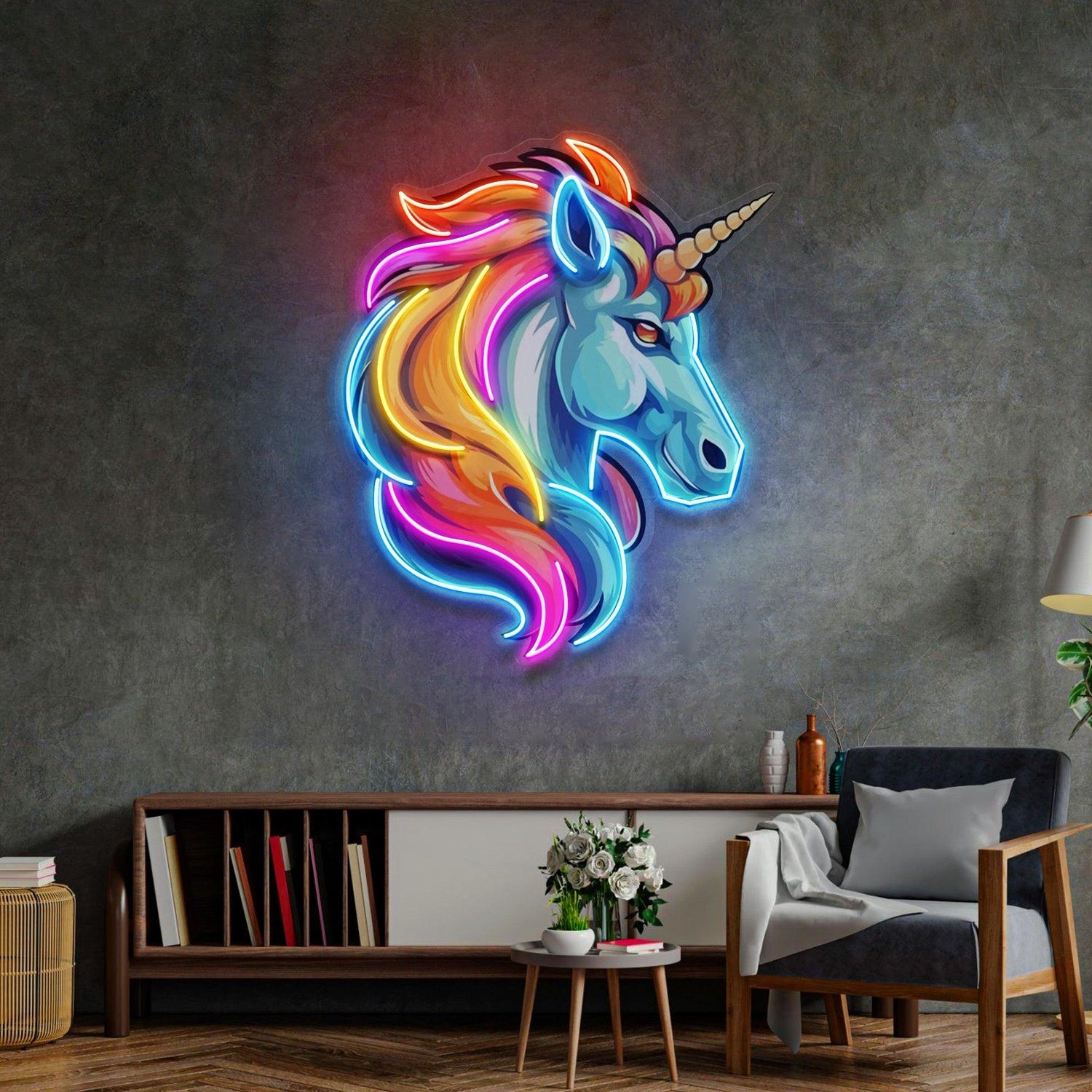 Unicorn Head With Rainbow Mane Uv Printed Led Neon Sign For Indoor Wall Decor | Shineneon